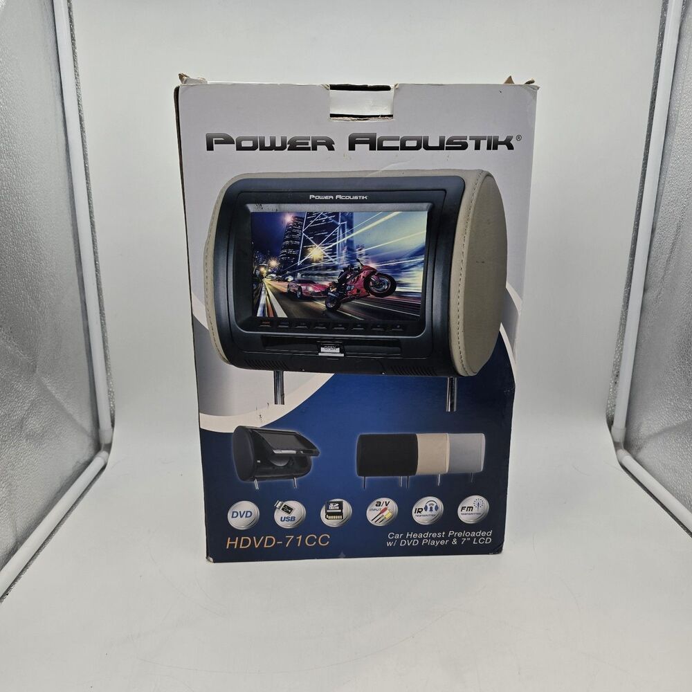 NEW POWER ACOUSTIK HDVD-71CC Car Headrest 3-Color 7" Monitor DVD Player